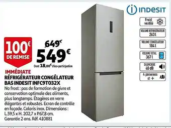 Auchan Réfrigérateur congélateur bas indesit infc9t032x offre