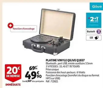 Auchan Platine vinyle qilive q1837 offre