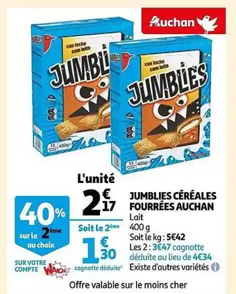 Auchan Jumblies céréales fourrées auchan offre