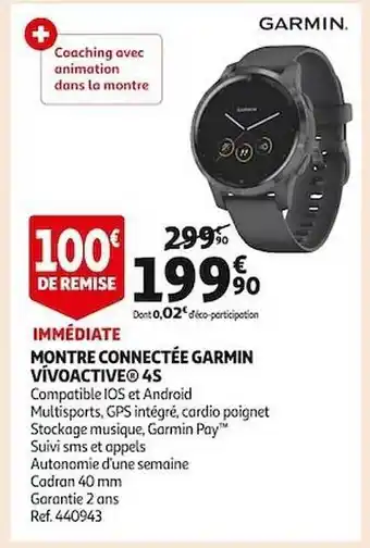 Auchan Montre connectée garmin vivoactive 4s offre