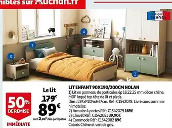 Auchan Lit enfant 90 x 190-200 cm nolan offre