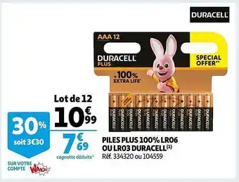 Auchan Piles plus 100% lr06 ou lr03 duracell offre