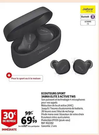 Auchan Écouteurs sport jabra elite 3 active tws offre