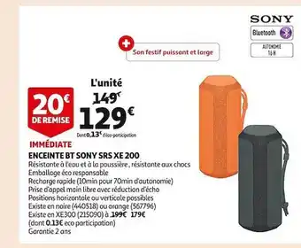 Auchan Enceinte bt sony srs xe 200 offre