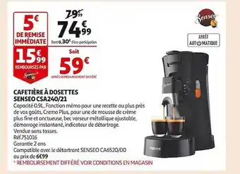 Auchan Cafetière à dosettes senseo csa240-21 offre