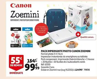 Auchan Pack imprimante photo canon zoemini offre