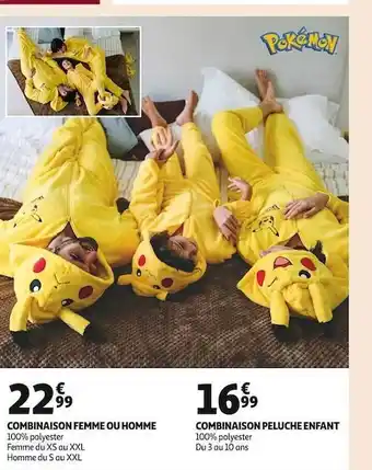 Auchan Combinaison femme ou homme pokémon, combinaison peluche enfant pokémon offre