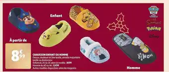 Auchan Chausson enfant ou homme paw patrol, the simpsons, pokémon, disney offre