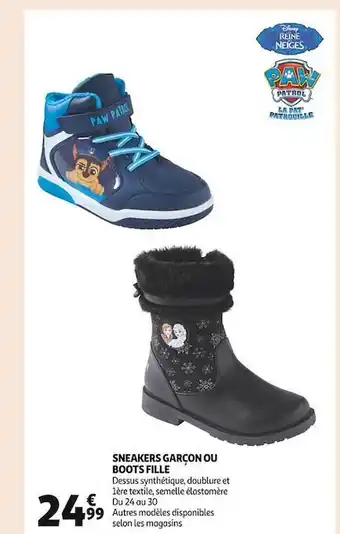 Auchan Sneakers garçon ou boots fille paw patrol offre