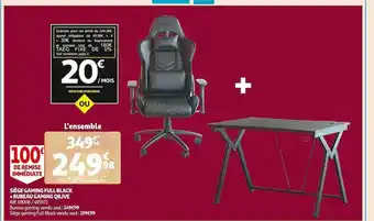 Auchan Siège gaming full black + bureau gaming qilive offre