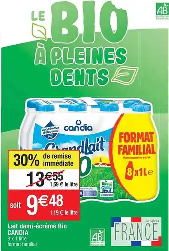Cora x Carrefour Lait demi-écrémé bio candia offre