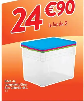 Cora x Carrefour Bacs de rangement clear box colorlid 46l offre