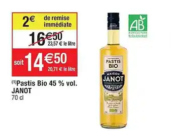 Cora x Carrefour Pastis bio 45% vol. janot offre