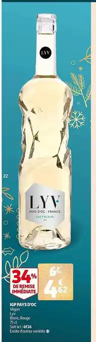 Auchan Igp pays d'oc végan lyv blanc, rouge offre