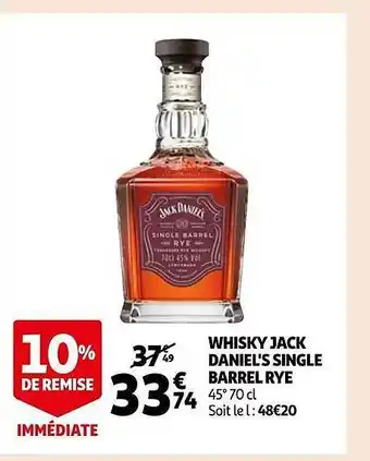 Auchan Whisky jack daniel's single barrel rye offre