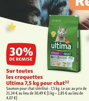 Ultima 30% de remise sur toutes les croquettes ultima 7,5 kg pour chat