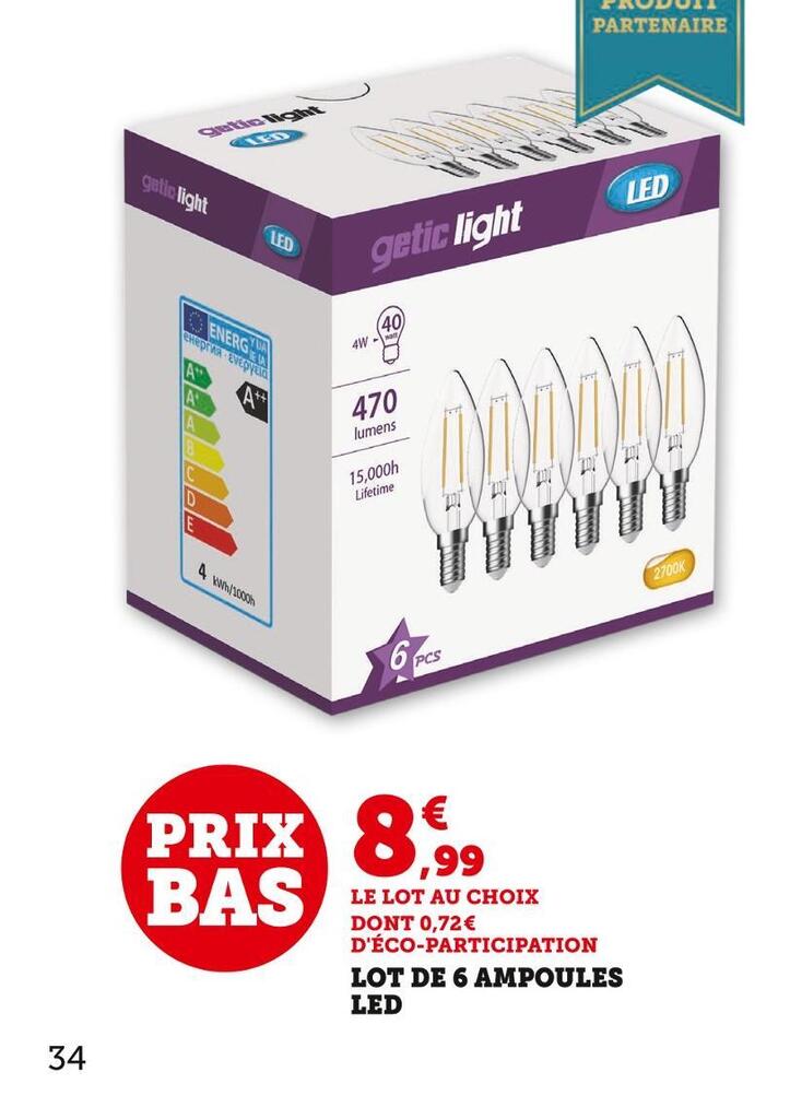 Promo Lot de 6 ampoules led chez Super U