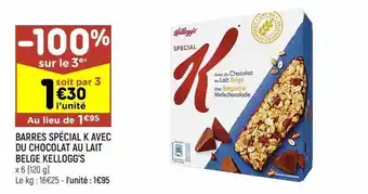 Leader Price Barres spécial k avec du chocolat au lait belge kellogg's offre