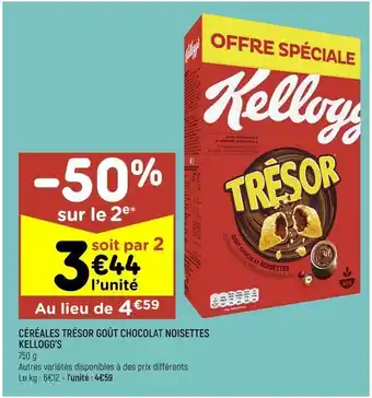Leader Price Céréales trésor goût chocolat noisettes kellogg's offre