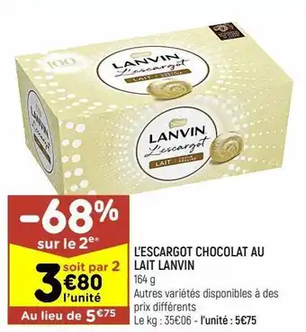 Leader Price L'escargot chocolat au lait lanvin offre