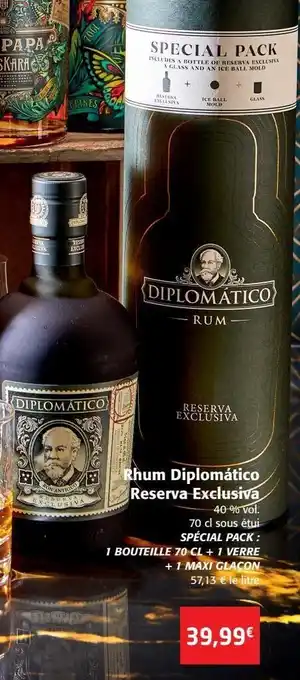 Colruyt Rhum diplomatico reserva exclusiva ou spécial pack 1 bouteille 70cl -1verre + 1 maxi glacon offre