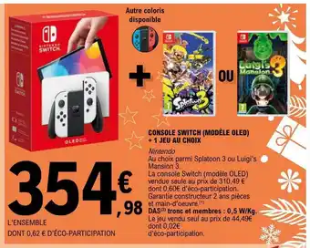 E.Leclerc Console switch (modèle oled) + 1 jeu au choix nintendo offre