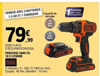 E.Leclerc Perceuse sans fil 18 v lithium black+decker offre