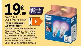 E.Leclerc Lot de 2 ampoules led connectées offre