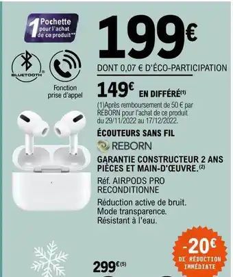 E.Leclerc Écouteurs sans fil reborn offre