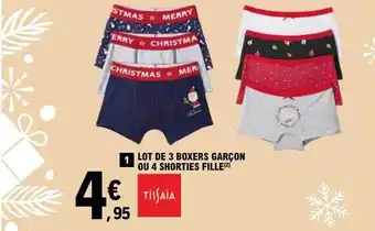 E.Leclerc Lot de 3 boxers garçon ou 4 shorties fille offre