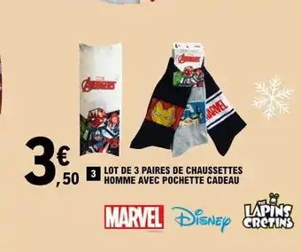 E.Leclerc Lot de 3 paires de chaussettes homme avec pochette cadeau offre
