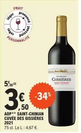 E.Leclerc Aop** saint-chinian cuvée des gissières 2021 offre