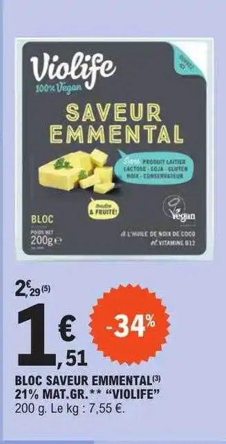 E.Leclerc Bloc saveur emmental 21% mat. gr. offre
