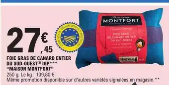 E.Leclerc Foie gras de canard entier du sud-ouest igp*** offre