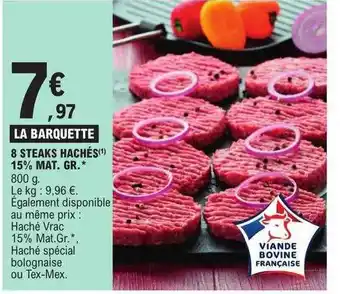 E.Leclerc 8 steaks hachés 15% mat. gr. offre