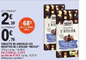 E.Leclerc Tablette de chocolat les recettes de l'atelier offre