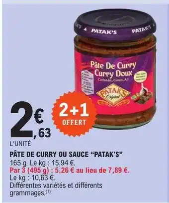 E.Leclerc Pâte de curry ou sauce offre