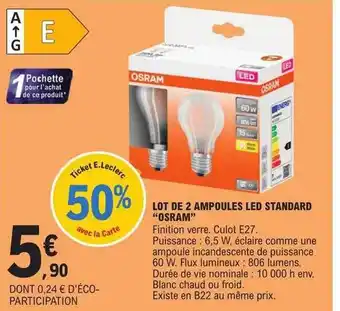 E.Leclerc Lot de 2 ampoules led standard offre