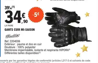 E.Leclerc L'Auto Gants Cuir Mi-Saison offre