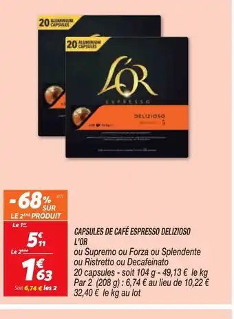 Netto Capsules de Cafe Espresso Delizioso l'Or offre