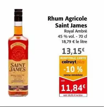Colruyt Rhum agricole saint james royal ambrée 45% vol. offre