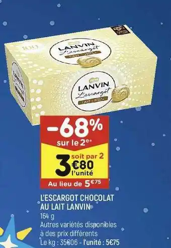Leader Price L'escargot chocolat au lait lanvin offre