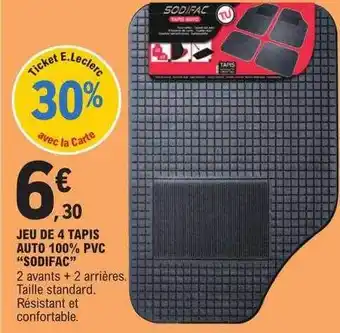 E.Leclerc Jeu de 4 tapis auto 100% pvc offre