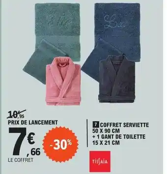 E.Leclerc Coffret serviette 50 x 90 cm + 1 gant de toilette 15 x 21 cm tissaia offre