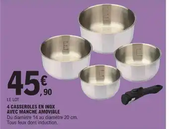 E.Leclerc 4 casseroles en inox avec manche amovible offre