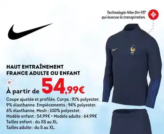 Sport 2000 Nike haut entraînement france adulte ou enfant offre