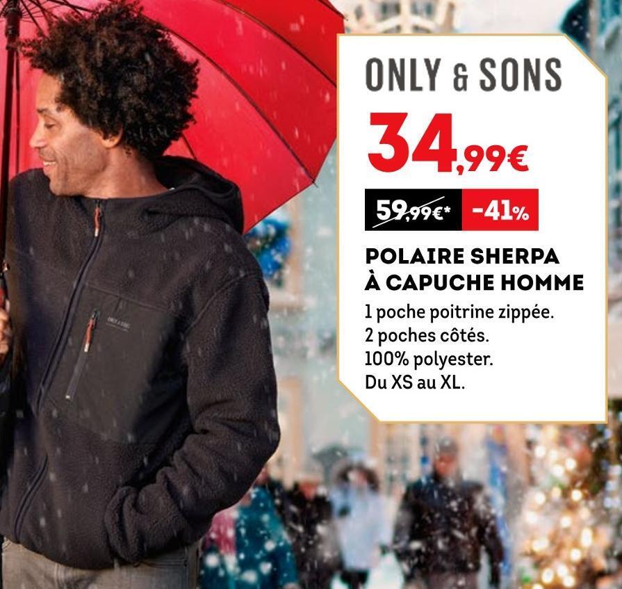 Promo Only sons polaire sherpa capuche homme chez Sport 2000