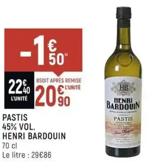 Spar Pastis 45% Vol Henri Bardouin offre