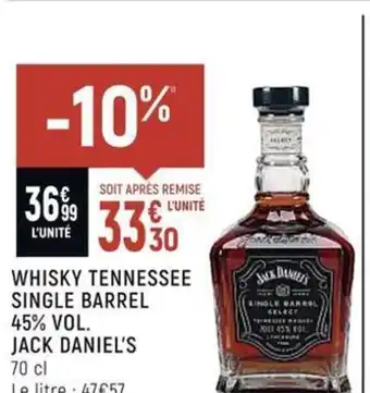 Spar Whisky Tennessee Single Barrel 45% Vol Jack Daniel's offre