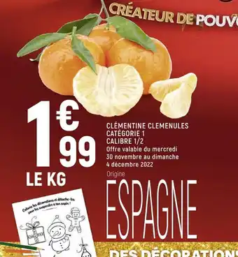 Clementine Clemenules Categorie 1 Calibre 1/2